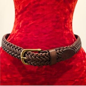 Ralph Lauren Brown Braided Leather Belt with Gold Buckle